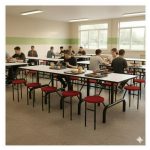 Mesa para Refeitório ESCAMOTEÁVEL 10 Lugares MDP Branco de 25 mm - Assento VERMELHO - 50904