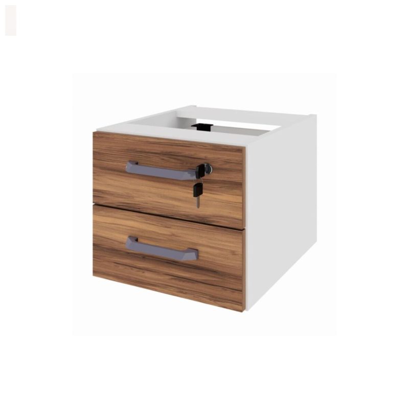 Móveis para Escritório Estação de Trabalho Dupla 1,50×1,35m 02 Lugares c/ Gavetas c/ ponto de tomada PÉ PAINEL - Nogal Sevilha/Branco - 34451