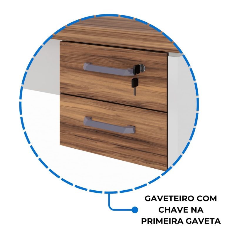 Móveis para Escritório Estação de Trabalho Dupla 1,50×1,35m 02 Lugares c/ Gavetas c/ ponto de tomada PÉ PAINEL - Nogal Sevilha/Branco - 34451