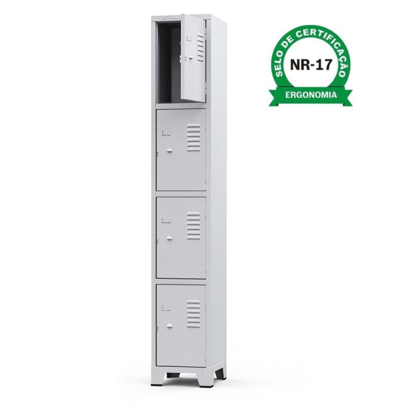 Armário Roupeiro de Aço c/ 04 Portas Pequenas - 1,96x0,33x0,35m - 10905