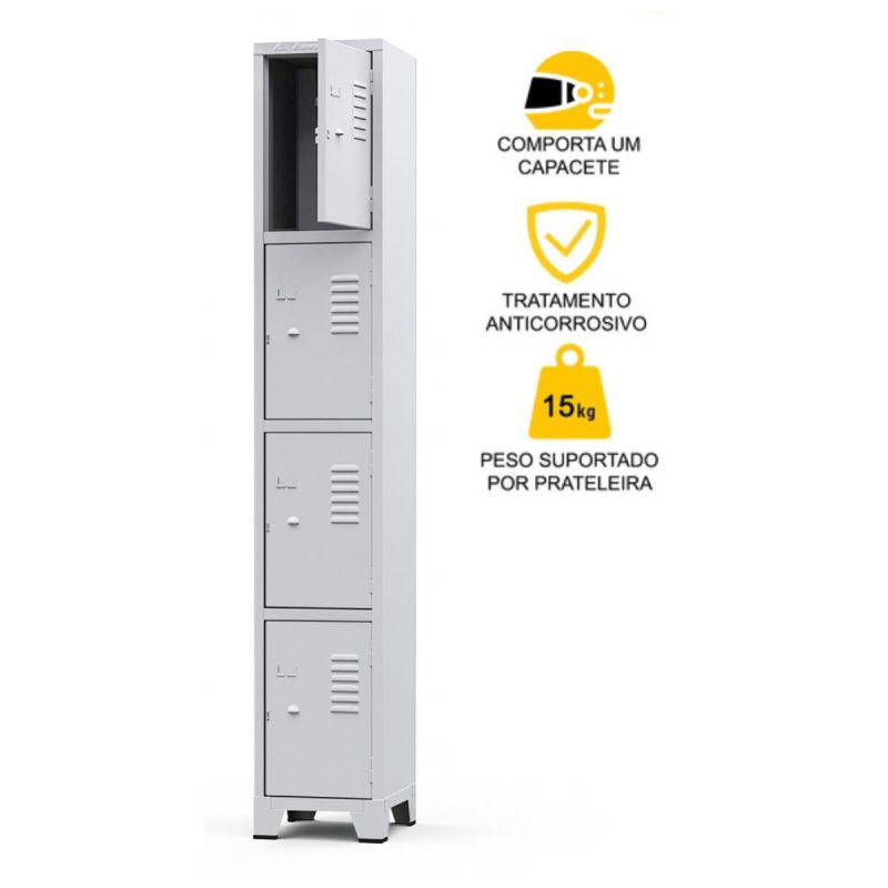 Armário Roupeiro de Aço c/ 04 Portas Pequenas - 1,96x0,33x0,35m - 10905