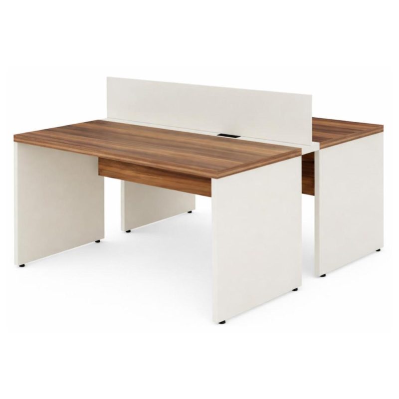 Móveis para Escritório Estação de Trabalho Dupla 1,50×1,35m 02 Lugares c/ Gavetas c/ ponto de tomada PÉ PAINEL - Nogal Sevilha/Branco - 34451