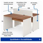 Móveis para Escritório Estação de Trabalho Dupla 1,50×1,35m 02 Lugares c/ Gavetas c/ ponto de tomada PÉ PAINEL - Nogal Sevilha/Branco - 34451