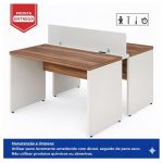 Móveis para Escritório Estação de Trabalho Dupla 1,50×1,35m 02 Lugares c/ Gavetas c/ ponto de tomada PÉ PAINEL - Nogal Sevilha/Branco - 34451
