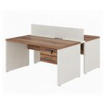 Móveis para Escritório Estação de Trabalho Dupla 1,50×1,35m 02 Lugares c/ Gavetas c/ ponto de tomada PÉ PAINEL - Nogal Sevilha/Branco - 34451