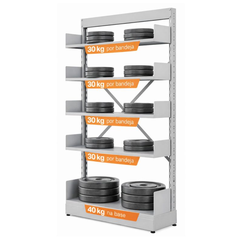 Móveis de Aço para Escritório Estante Biblioteca de PAREDE com 05 Bandejas - 2,00x0,92x0,32m - 13124