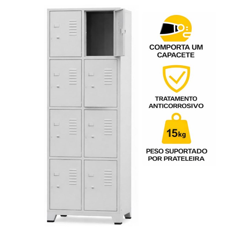 Armário Roupeiro de Aço c/ 08 Portas Pequenas - 1,96x0,63x0,35m - 10906