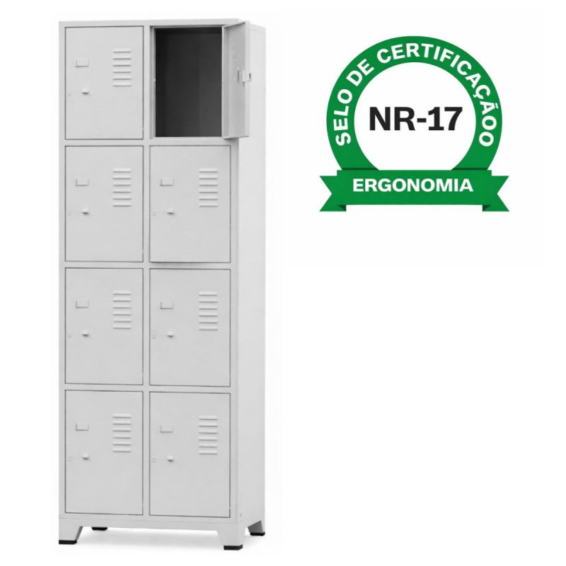 Armário Roupeiro de Aço c/ 08 Portas Pequenas - 1,96x0,63x0,35m - 10906