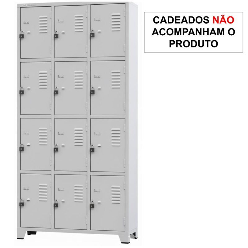 Sem categoria Armário Roupeiro de Aço c/ 12 Portas Pequenas - 1,96x0,93x0,36m - 10907
