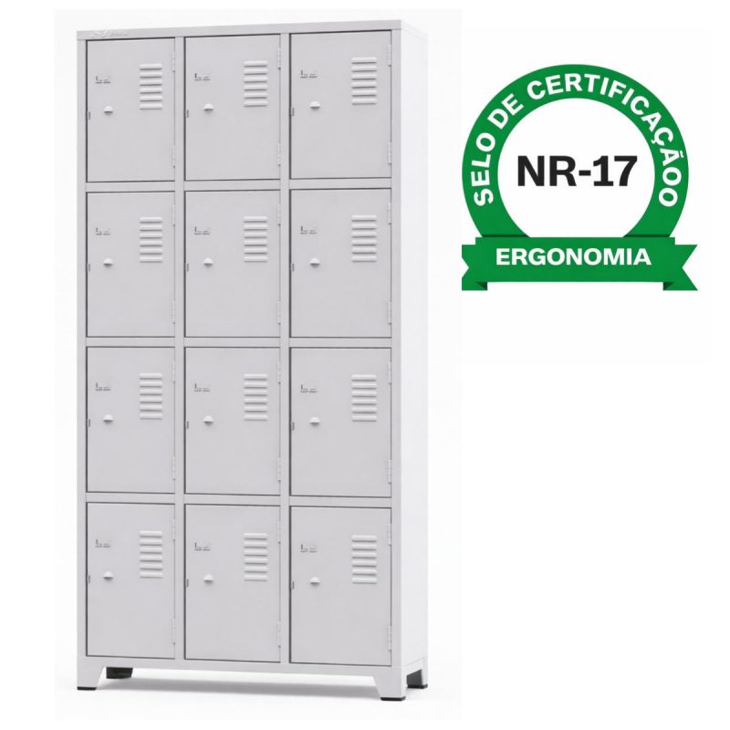 Sem categoria Armário Roupeiro de Aço c/ 12 Portas Pequenas - 1,96x0,93x0,36m - 10907