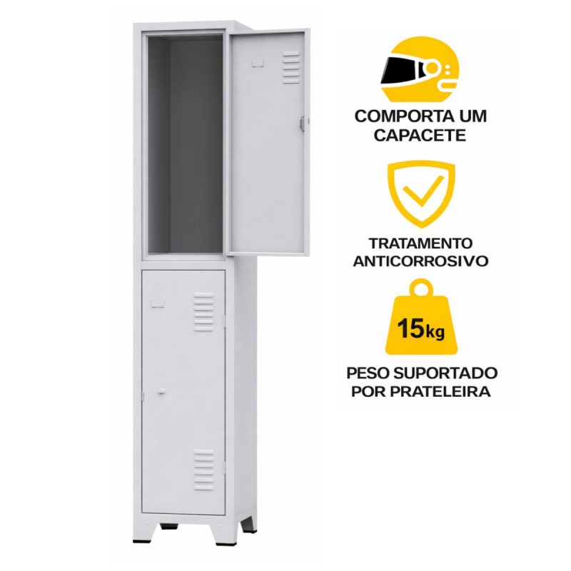 Armário Roupeiro de Aço c/ 02 Portas Grandes - 1,96x0,33x0,36m - 10901