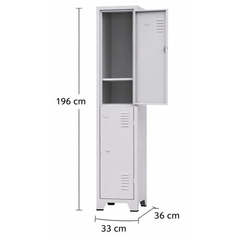 Armário Roupeiro de Aço c/ 02 Portas Grandes c/ Divisória - 1,96x0,33x0,36m - 10901