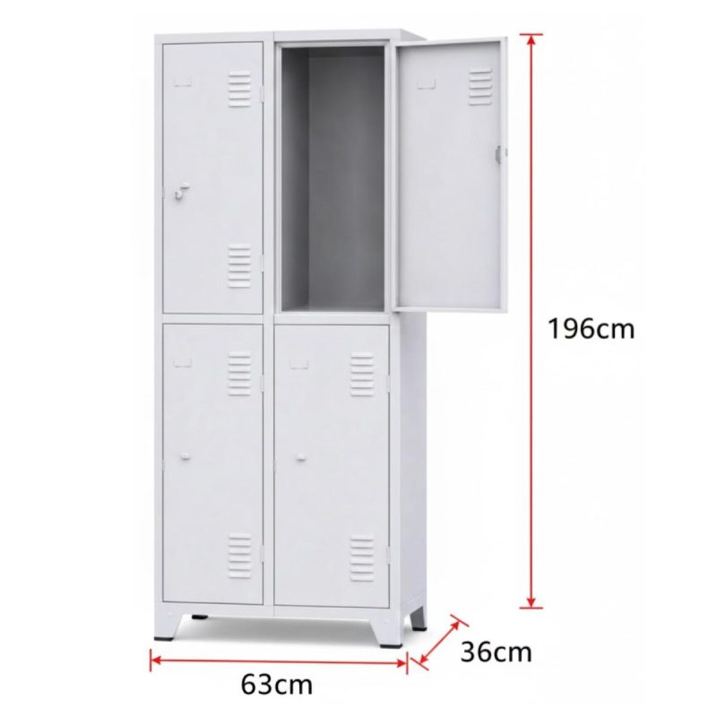 Armário Roupeiro de Aço c/ 04 Portas Grandes - 1,96x0,63x0,36m - 10902