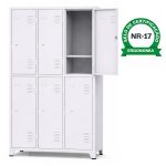 Armário Roupeiro de Aço c/ 06 Portas Grandes com Divisória  - 1,96x0,93x0,36m - 10993