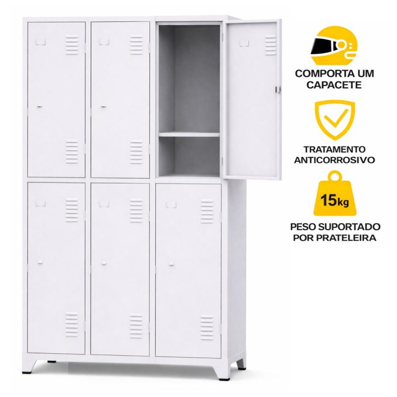 Armário Roupeiro de Aço c/ 06 Portas Grandes com Divisória  - 1,96x0,93x0,36m - 10993