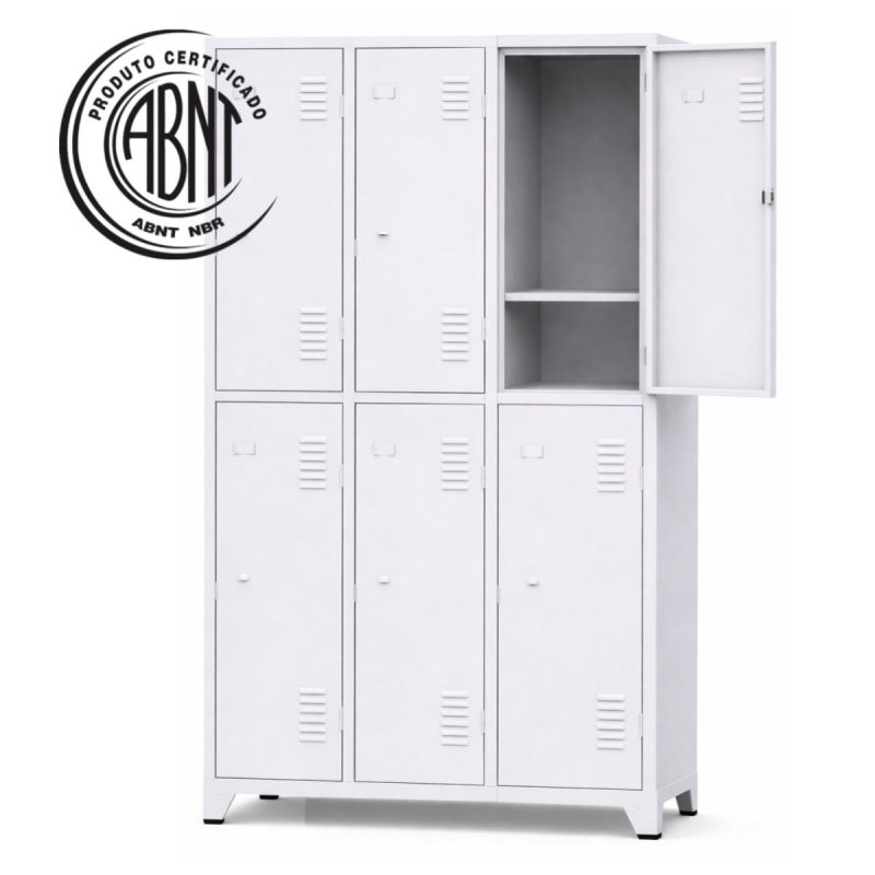 Armário Roupeiro de Aço c/ 06 Portas Grandes com Divisória  - 1,96x0,93x0,36m - 10993