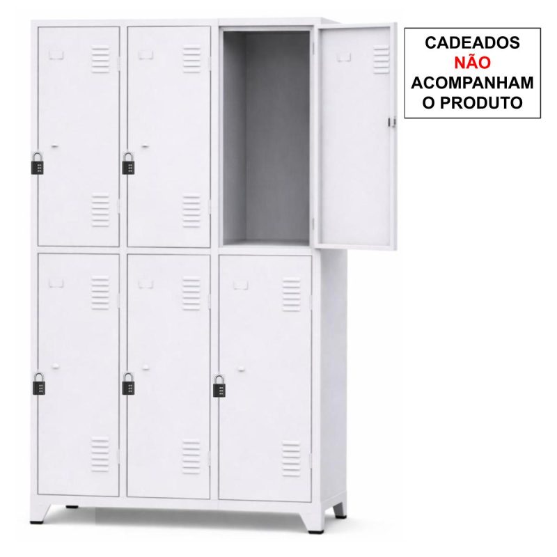 Armário Roupeiro de Aço c/ 06 Portas Grandes  - 1,96x0,93x0,36m - 10903