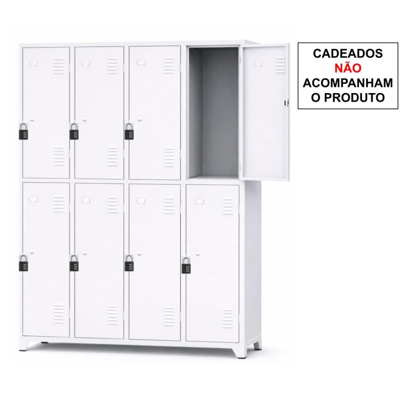 Armário Roupeiro de Aço c/ 08 Portas Grandes - 1,96x0,63x0,36m - 10904