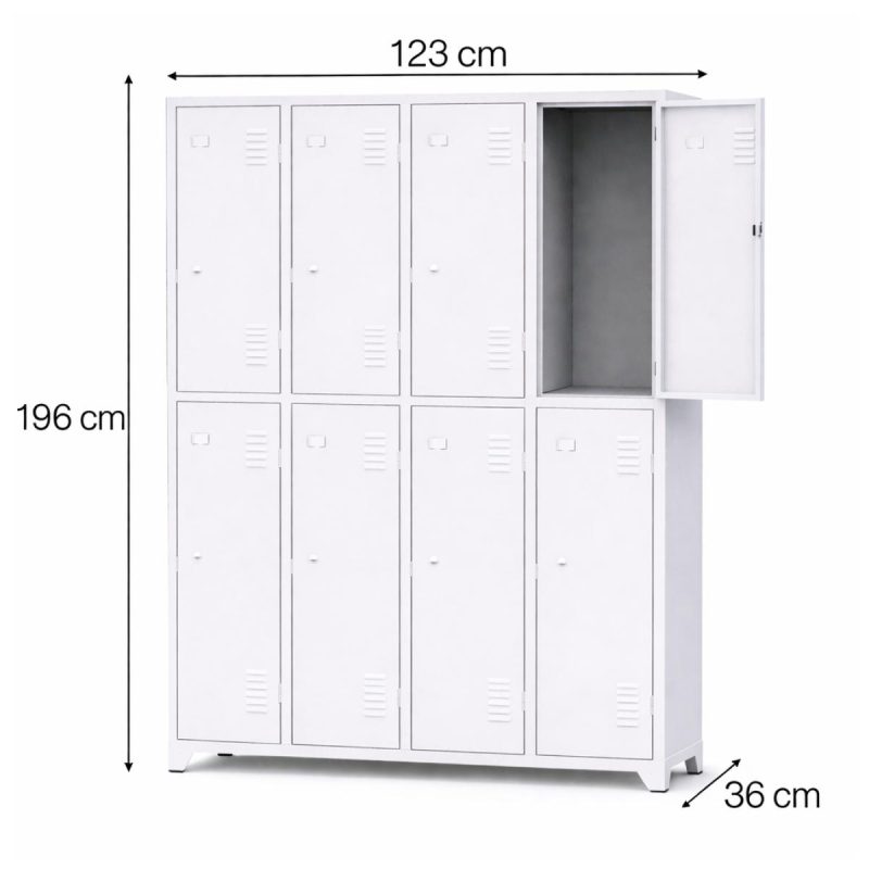 Armário Roupeiro de Aço c/ 08 Portas Grandes - 1,96x0,63x0,36m - 10904