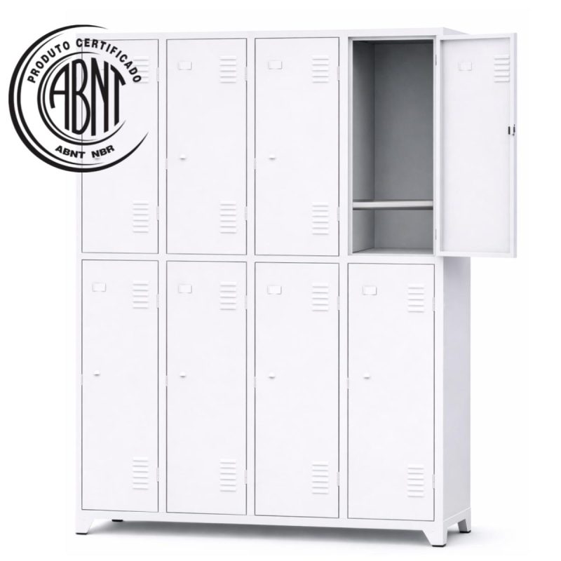 Armário Roupeiro de Aço c/ 08 Portas Grandes c/ Divisórias - 1,96x1,23x0,36m - 10994