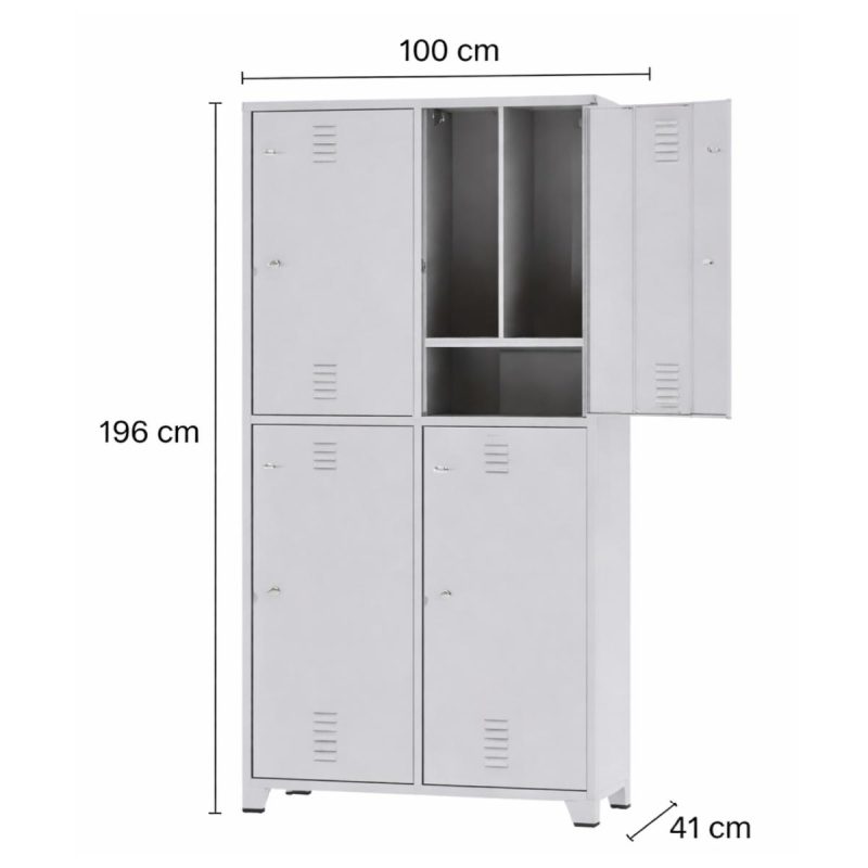 Armário Roupeiro de Aço Insalubre c/ 04 Portas - 1,96x0,50x0,41m - 10922