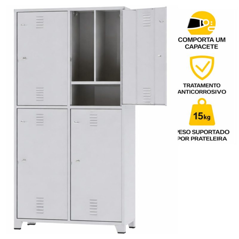 Armário Roupeiro de Aço Insalubre c/ 04 Portas - 1,96x0,50x0,41m - 10922