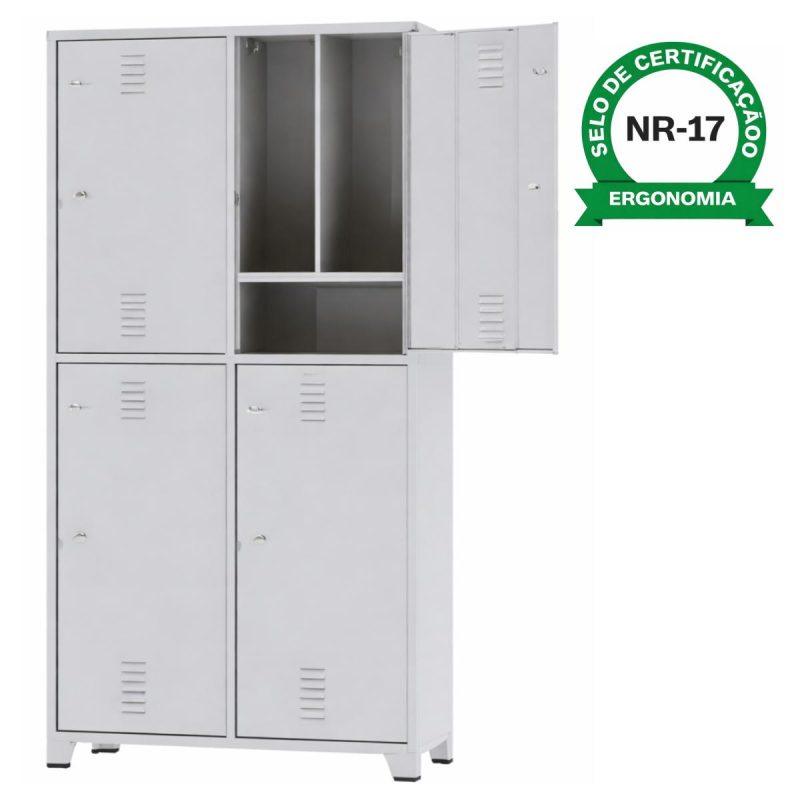 Armário Roupeiro de Aço Insalubre c/ 04 Portas - 1,96x0,50x0,41m - 10922