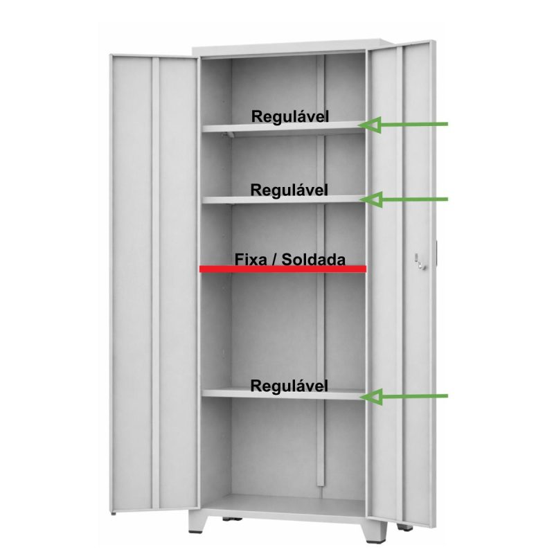 Armário de Aço Multiuso PA-120 - Chapa Pesada - 1,94x1,20x0,40m - Cinza - 17325
