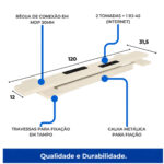 Estação Dupla — Régua de Conexão e Calha para Fiação Régua de conexão da estação dupla em diagrama, com pontos elétricos e de rede, travessas e calha para fiação.