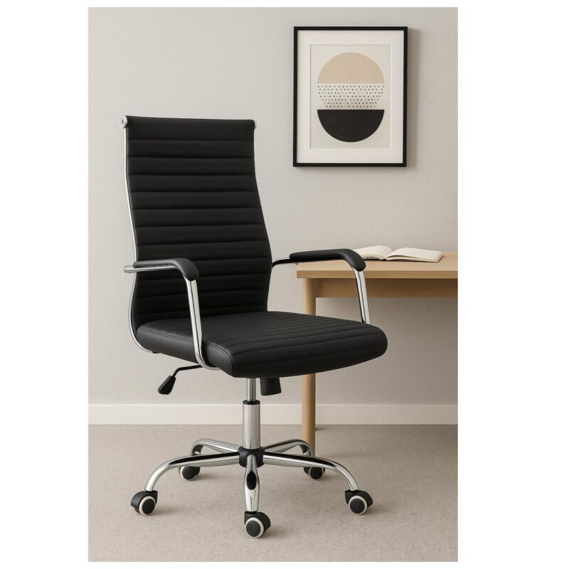 Cadeira Escritório Cadeira de Escritório Presidente LONDON Giratória - Base Cromada - Corino Preto - 31089