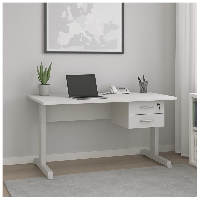 Mesa Escritório 1,50×0,60m c/ Gavetas –  CINZA/CINZA - 53082