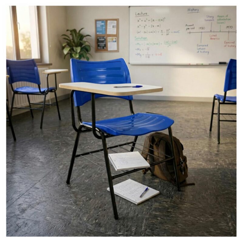 Cadeira Universitária Plástica Prancheta MDF - COR AZUL - MRPLAST - 34013
