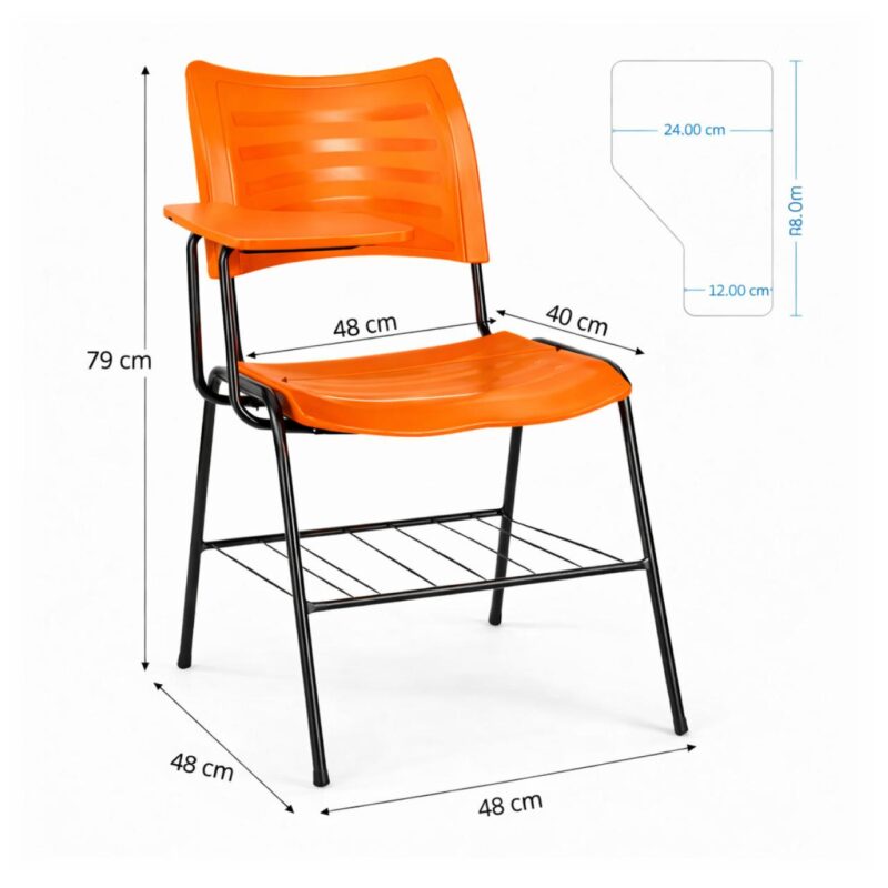 Cadeira Universitária Plástica Prancheta PLÁSTICA - COR LARANJA - 54009