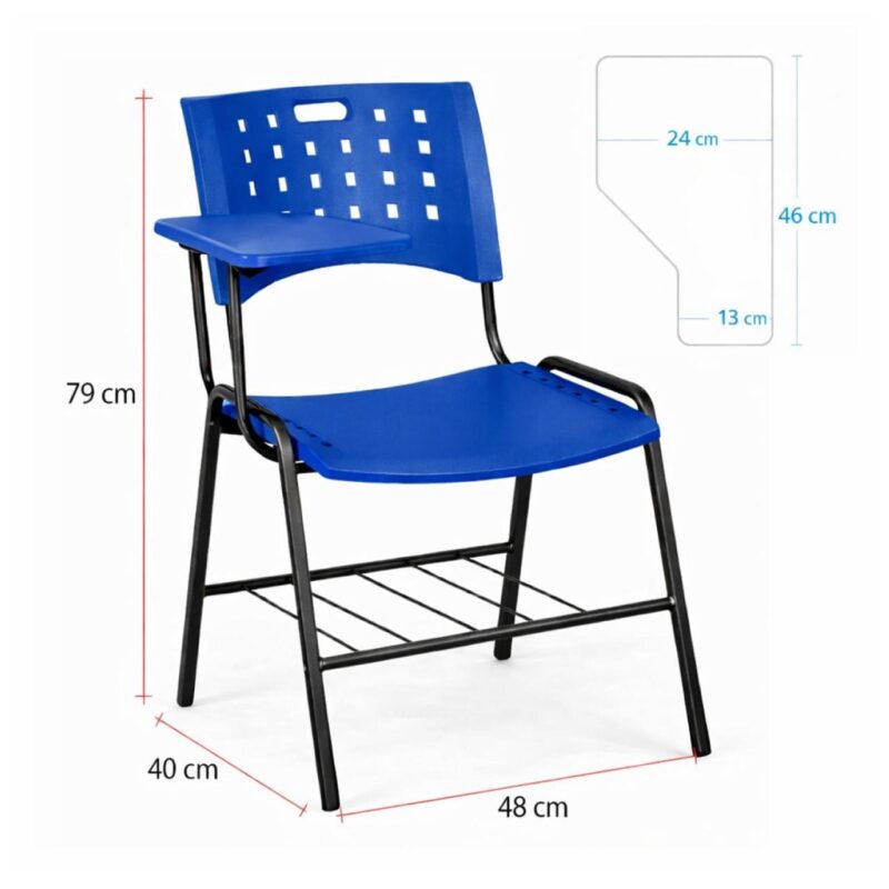 Cadeira Plástica Universitária PRANCHETA PLÁSTICA com Porta Livros - Cor Azul - 32019