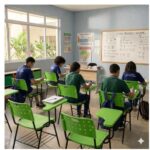 Cadeira Universitária PRANCHETA PLASTICA com Porta Livros - Cor Verde - REALPLAST - 32023