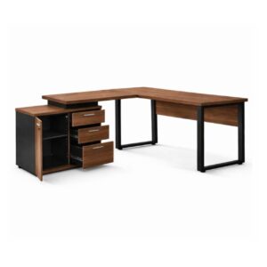 Mesa Escritório em "L" - 1,70x1,50m (Extensível) - com Armário Misto (03 Gav.) - Nogal / Preto - 31603