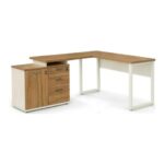 Móveis para Escritório Mesa Escritório em "L" - 1,50x1,50m (Extensível) - com Armário Misto (03 Gav.) - Sevilha / Champanhe - 34603