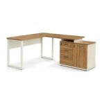 Móveis para Escritório Mesa Escritório em "L" - 1,50x1,50m (Extensível) - com Armário Misto (03 Gav.) - Sevilha / Champanhe - 34603