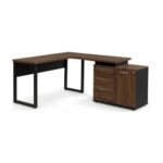 Móveis para Escritório Mesa Escritório em "L" - 1,50x1,50m (Extensível) - com Armário Misto (03 Gav.) - Louro / Preto - 64603