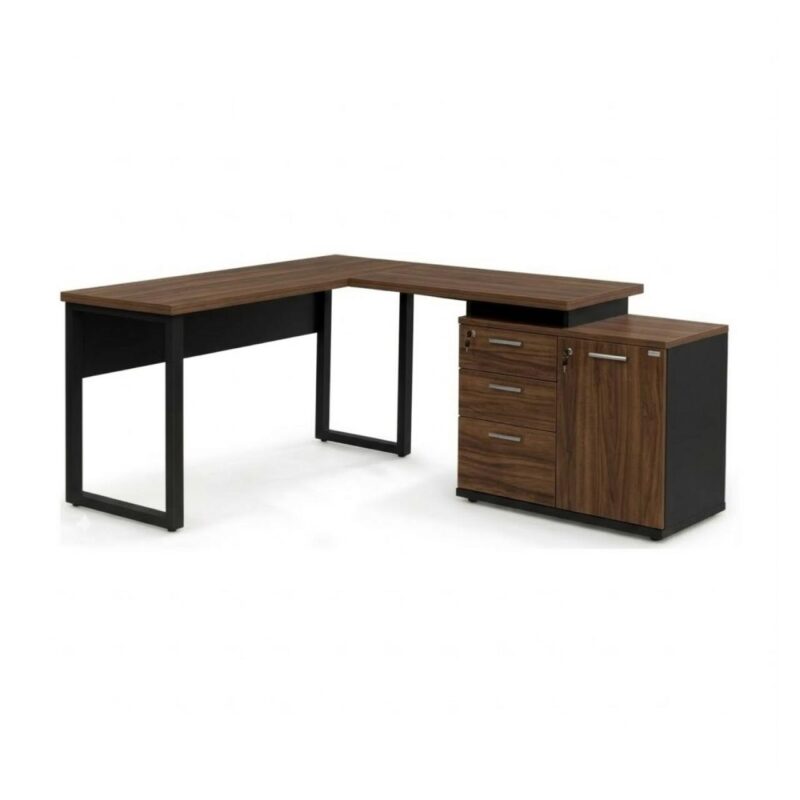 Móveis para Escritório Mesa Escritório em "L" - 1,50x1,50m (Extensível) - com Armário Misto (03 Gav.) - Louro / Preto - 64603