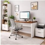 Móveis para Escritório Mesa de Escritório Executiva Reta - 1,20m x 0,60m (Tampo 40mm) - Nogal Sevilha / Champanhe