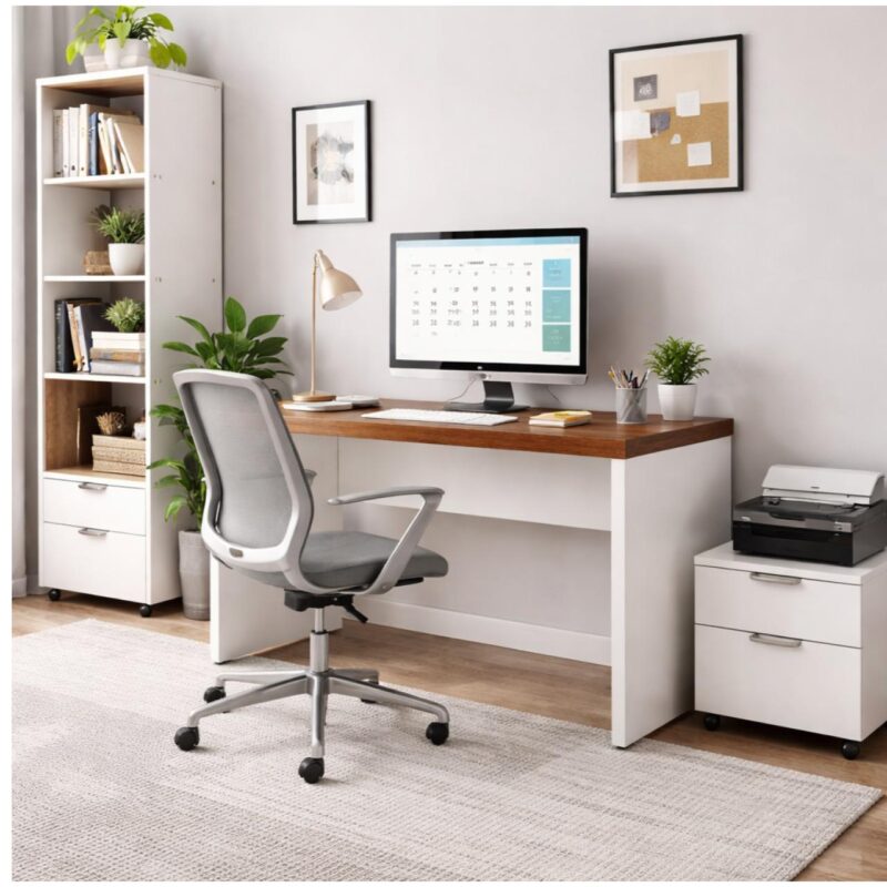 Móveis para Escritório Mesa de Escritório Executiva Reta - 1,20m x 0,60m (Tampo 40mm) - Nogal Sevilha / Champanhe