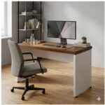 Móveis para Escritório Mesa de Escritório Executiva Reta - 1,20m x 0,60m (Tampo 40mm) - Nogal Sevilha / Champanhe