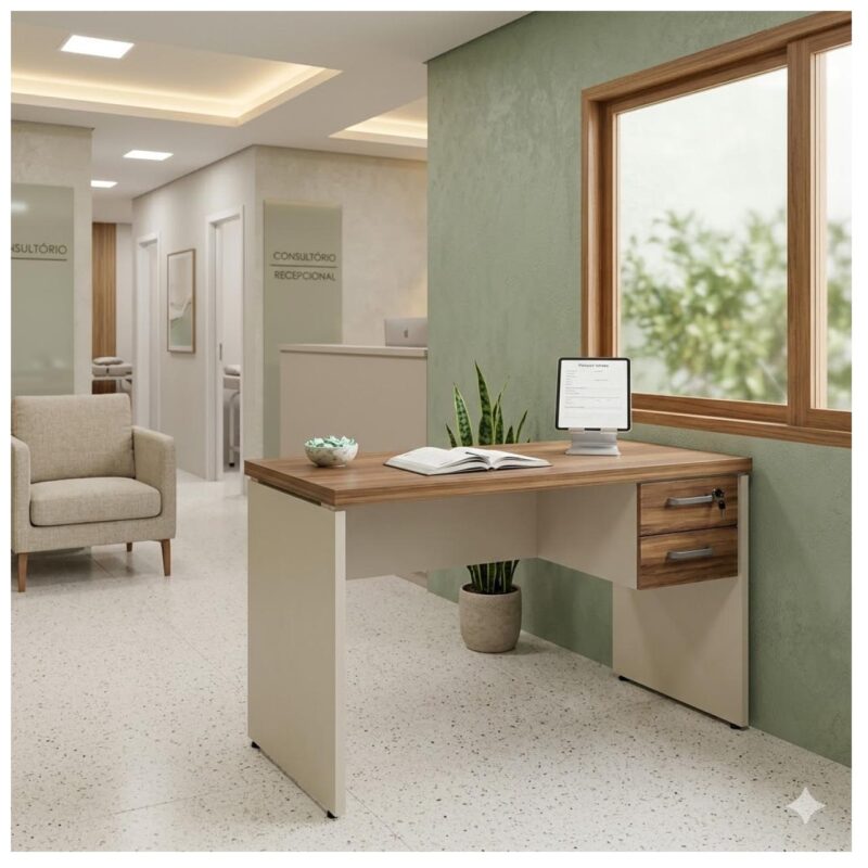 Móveis para Escritório Mesa de Escritório 1,70×0,70m Sem Gavetas NOGAL SEVILHA/BRANCO – 34307