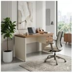 Móveis para Escritório Mesa de Escritório Executiva Reta com Gavetas - 1,20m x 0,60m (Tampo 40mm) - Nogal Sevilha / Champanhe - 34317