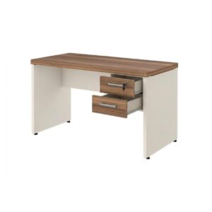 Mesa de Escritório Executiva Reta com Gavetas - 1,20m x 0,60m (Tampo 40mm) - Nogal Sevilha / Champanhe - 34317