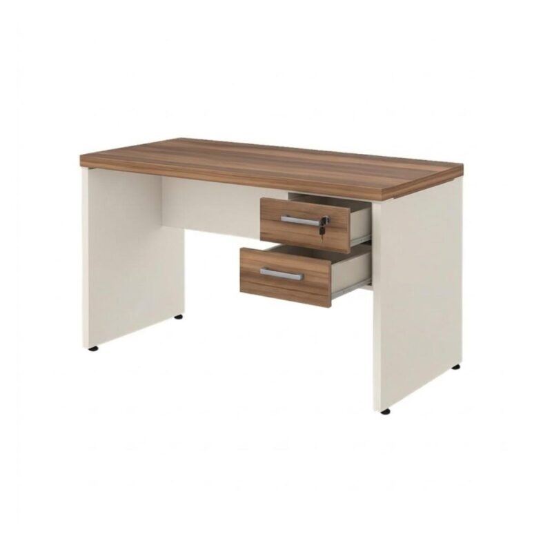 Móveis para Escritório Mesa de Escritório Executiva Reta com Gavetas - 1,20m x 0,60m (Tampo 40mm) - Nogal Sevilha / Champanhe - 34317