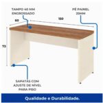 Móveis para Escritório Mesa de Escritório Executiva Reta com Gavetas - 1,50m x 0,60m (Tampo 40mm) - Nogal Sevilha / Champanhe - 34318