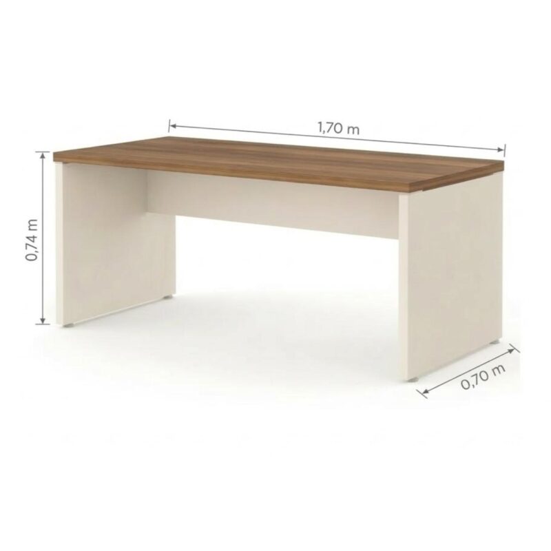 Móveis para Escritório Mesa em L (Mesa 1,70m + Mesa Auxiliar) - S/ Gavetas - (Tampo 40mm) - Nogal Sevilha / Champanhe - 34325