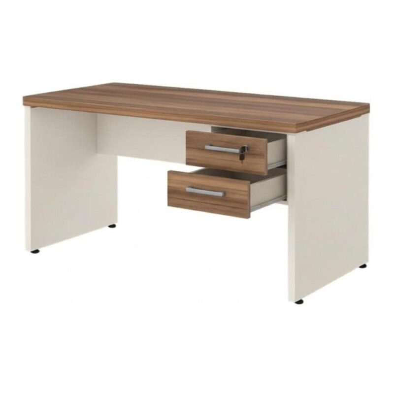 Móveis para Escritório Mesa de Escritório Executiva Reta com Gavetas - 1,70m x 0,70m (Tampo 40mm) - Nogal Sevilha / Champanhe - 34319